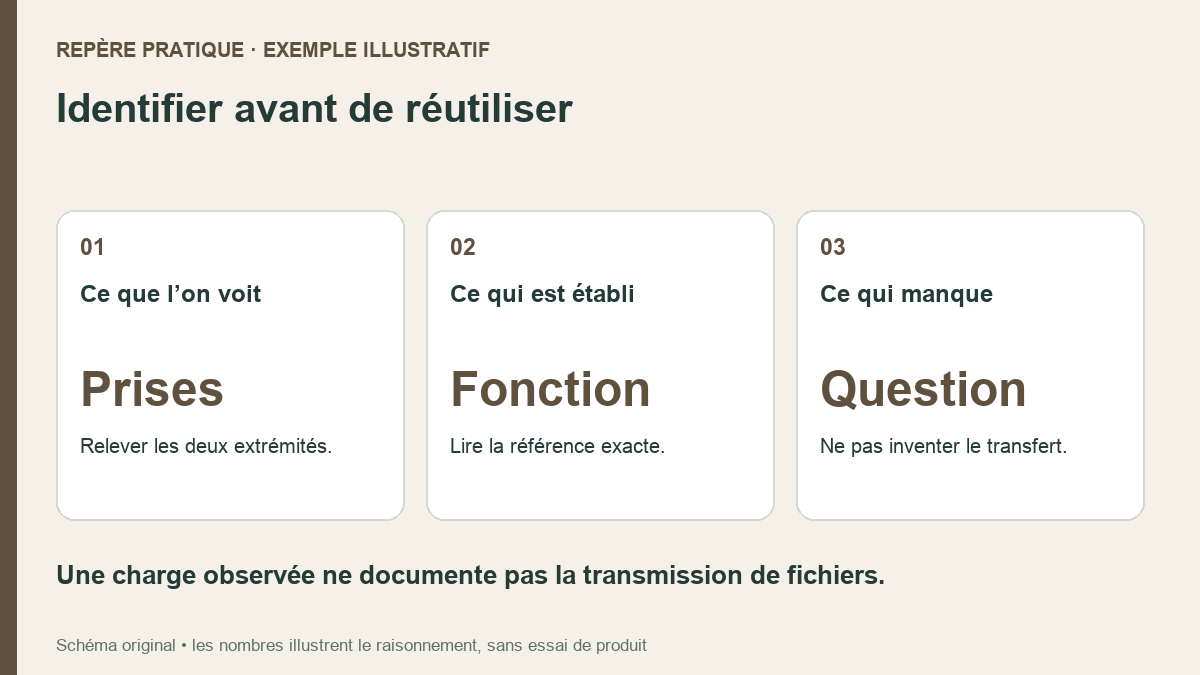 Trois cartes présentent prises, fonction documentée et information manquante d’un câble USB.